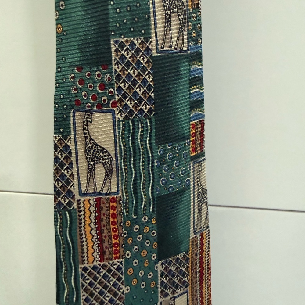Vintage Dior Green Teal Patterned Giraffe Motif Tie - Picture 2 of 4